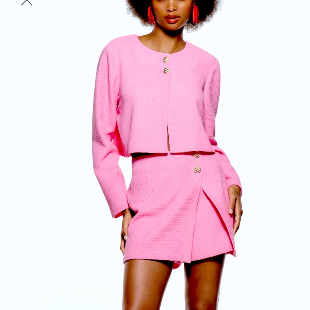 💕ZARA 💕tweed textured jacket with skort set size medium💕
